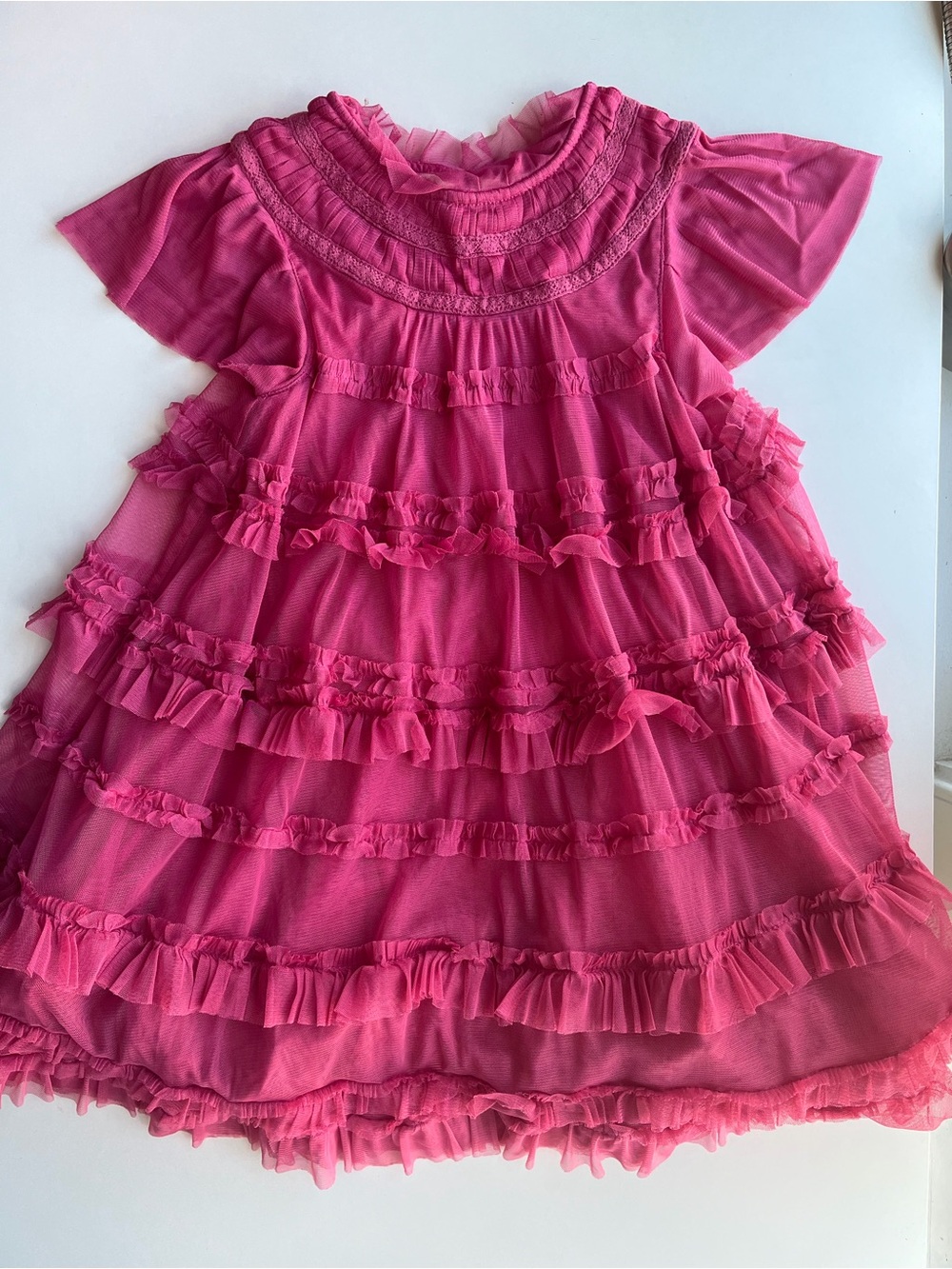 Mini Boden Hot Pink Ruffle Tiered Dress 7-8y